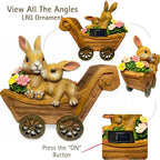 PRETMANNS Solar Garden Outdoor Statue Bunny Decor with Lights - Rabbit Lawn Ornament for Outside Yard Patio - Animal Figurines Gift for Mom Grandma - Waterproof Resin Garden Statues Outdoor – Large