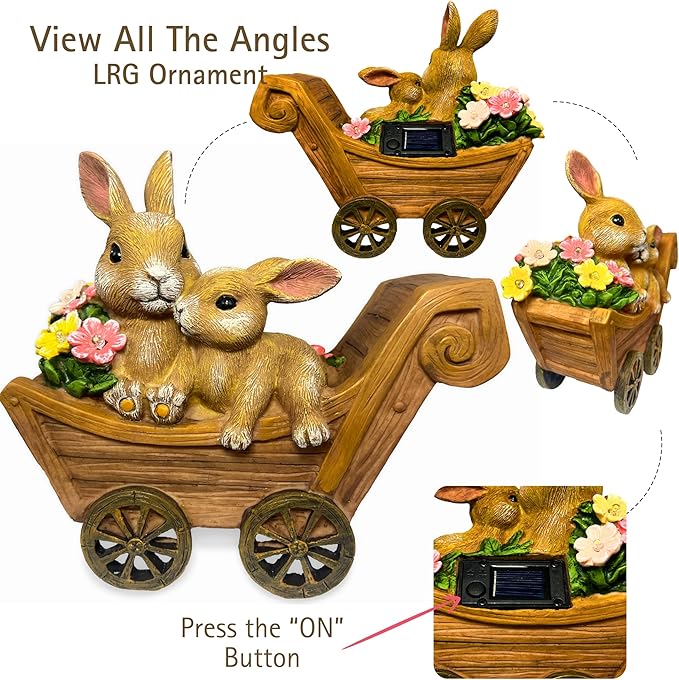 PRETMANNS Solar Garden Outdoor Statue Bunny Decor with Lights - Rabbit Lawn Ornament for Outside Yard Patio - Animal Figurines Gift for Mom Grandma - Waterproof Resin Garden Statues Outdoor – Large