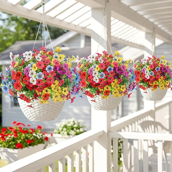 ATTGREAT Artificial Flowers Outdoors Spring Faux Flowers UV Resistant Fake Flowers Daisy Plastic Greenery Plnats Outside Bulk for Garden Hanging Planter Patio Porch Home Decor, 12 Bundles (Multicolor)