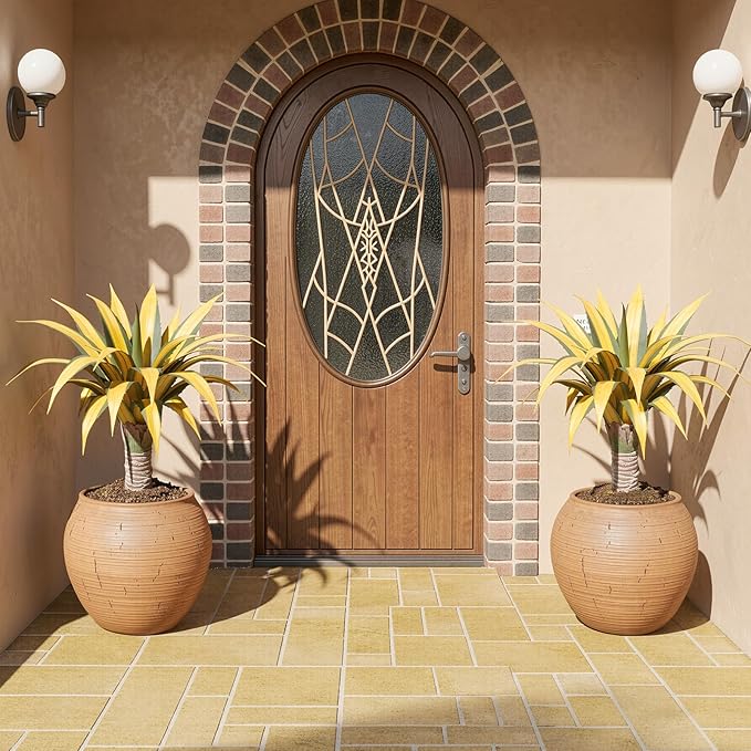 Artificial Green Edged Gold Leaf Spiny Agave Plant with 23 Leaves, 23.62in Faux Agave for Indoor & Outdoor Home Decor Perfect for Porch Living Room Bedroom Patio & Office（2 Pack）