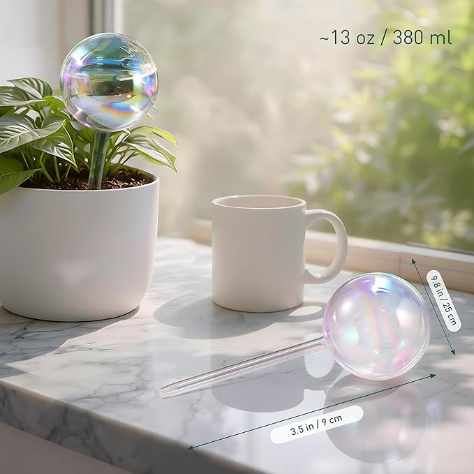 Soilagua Large Extra-Thick Clear Glass Plant Watering Globes, Rainbow Gradient Self Watering Devices for Indoor & Outdoor Plants, Automatic Waterer Spikes, Perfect for Daily or Vacation Use, 4-Pack