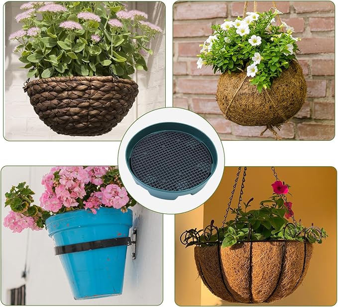 Wenfan 8 Set Invisble Hanging Basket Insert 8.26”Hang Basket Drip Pan 3-in-1 Plant Saucers Trays Plastic Water Catcher Tray Self Watering Planter Insert Plant Auto Watering Devices for Hanging Basket