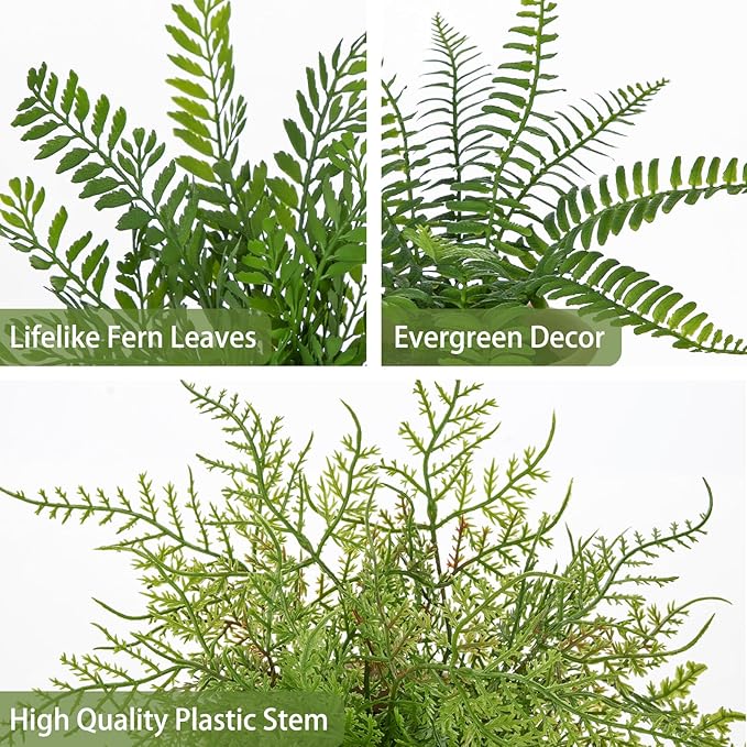 3 Pack Artificial Fern Plant, Small Fake Plants in Pot, Faux Fern Plant for Home Office Farmhouse Living Room Bathroom Kitchen Tabletop Desk Shelf Decoration