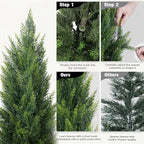 Artificial Topiary Cedar Trees 5FT Tall 2 Set, Outdoor Indoor Faux Pine Shrubs Plants, Realistic Fake Plants Front Porch Decor, Artificial Bushes Cypress for Home Front Door Offices