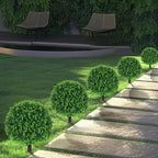 Grooy Artificial Topiary Tree with Eucalyptus, Set of 2 Artificial Shrub Bushes with Ground Spike, Fake Evergreen Tree for Porch, Artificial Plants for Outdoor Planters Indoor UV Resistant