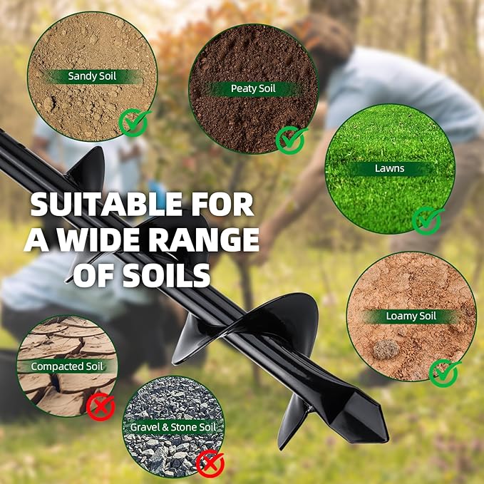 Heavy Duty Manual Garden Auger Drill 4" x 42" Post Hole Digger Hand Spiral Drill for Digging Planting Bulb Bedding