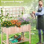 S AFSTAR Raised Garden Bed with Trellis, 42x21x58in Elevated Planter Box with Legs, Bottom Storage Shelf, Planter Liner, Wood Standing Planter Stand for Climbing Plants Flowers Vegetables Herbs