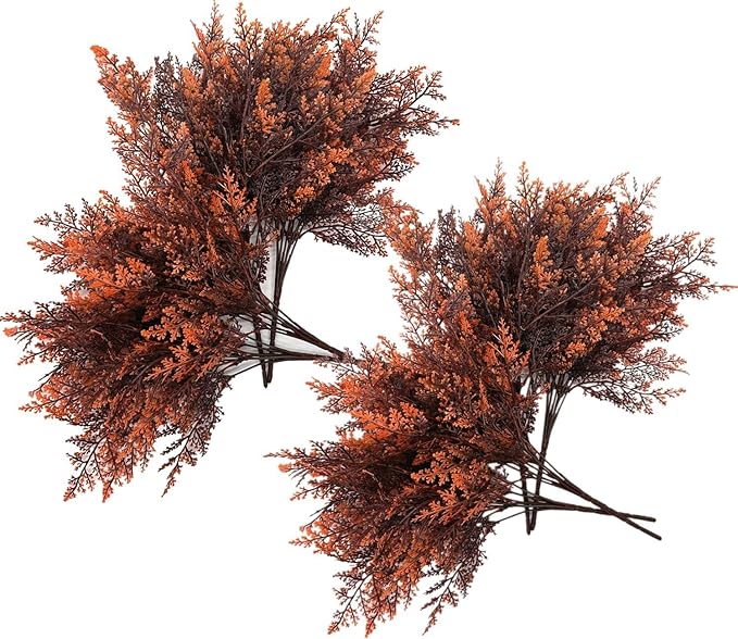 Fake Ferns Shrub Artificial Fern Leaves Plants, Plastic Foliage Greenery Faux Boston Leaf Stems Plant for Outdoor Indoor Garden Décor Wedding Party DIY Decoration Planter Filler Shrubs - Red 8 Pack