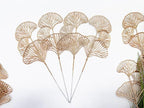 Golden Ginkgo Leaves Stems Christmas Decoration, Artificial Plants Fake Plastic Simulation Apricot Leaf Grass for Wedding Party Indoor Home Office DIY Crafts Flowers Bouquet Xmas Gold Decor - 12 Pack