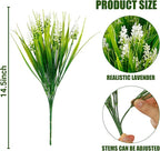 Sggvecsy 24 Bundles Artificial Plants Outdoor Faux Lavender Flowers Fake Monkey Grass UV Resistant Plastic Greenery Plants for Garden Home Porch Window Patio Hanging Planter Indoor Decor (White)