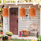 Artificial Fall Fake Flowers for Outdoor, 2 Pcs Faux Hanging Flowers Outdoor Fall Decor, UV Resistant No Fade Fake Mums Silk Flower for Front Door Porch Planters Patio Yard Garden(Orange Autumn Red)