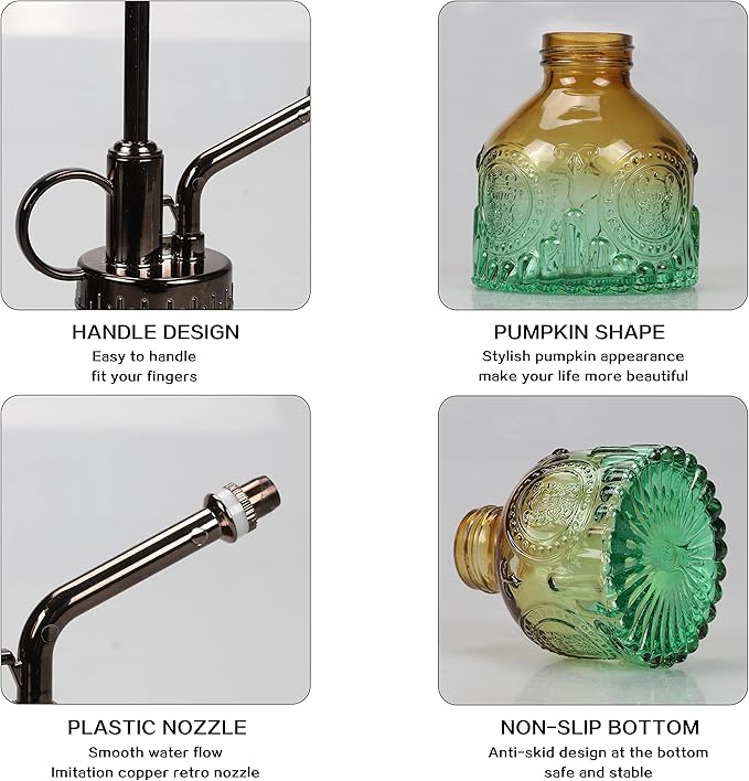 TOMEX Glass Plant Mister Spray Bottle 200ML Watering Bottle with Top Pump Watering Can for Indoor Outdoor House Plants,Flowers (Brown-Green)
