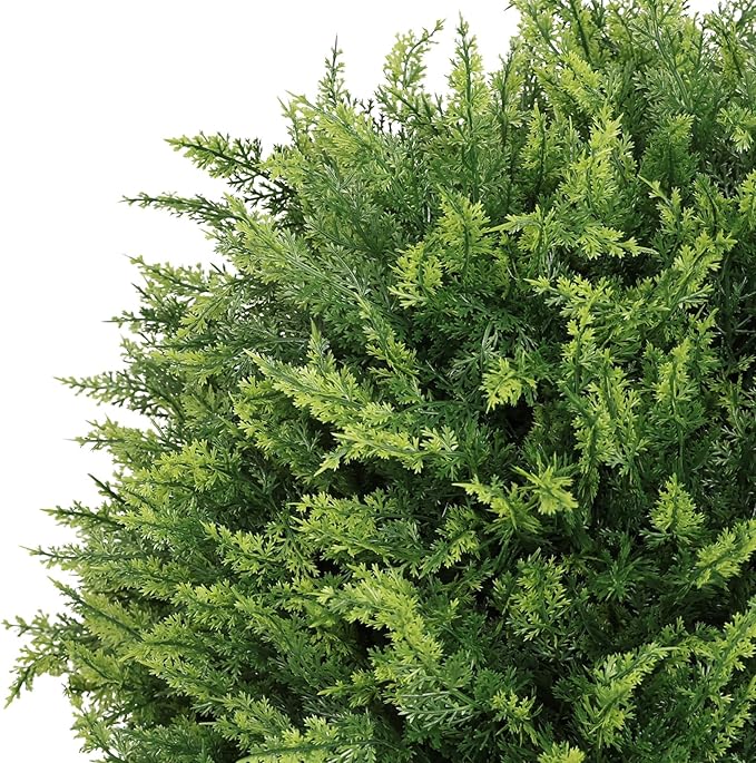 24" Artificial Outdoor Plants Set of 2 – UV Resistant Faux Cedar Topiary Trees, Realistic Fake Bushes and Shrubs for Front Porch, Patio, Outside Planters Decor