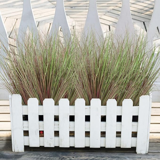 32 Bundles Artificial Grass Plants Outdoor 20 Inch Tall Fake Shrubs Wheat Grass UV Resistant Greenery Stems Weed Faux Bushes Plant for Indoor Outdoor Garden Office Home Decor, Purple