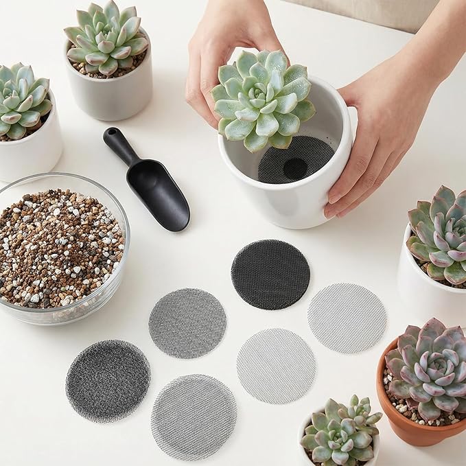 100 PCS Plant Pot Hole Mesh Pad, 4 Inch Drainage Mesh Round Reusable Bonsai Planter Bottom Grid Mat Prevents Soil Leakage for Gardeners