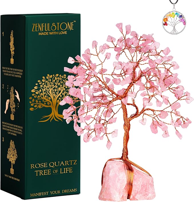 Rose Quartz Crystal Tree for Love & Healing Décor for Home and Office | Handmade Bonsai for Emotional Support & Harmony as Symbol of Piece for Loved Ones Gift for her