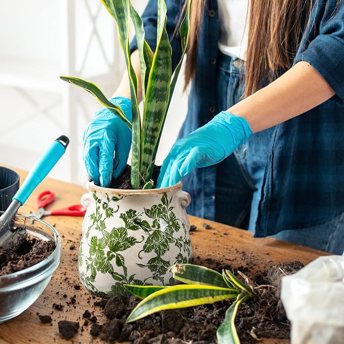 3 Pcs Ceramic Pots for Plants - 6.3 in Vintage Scroll Plant Pots with Drainage Hole Crackle Glaze Ceramic Planters for Home, Garden, Kitchen