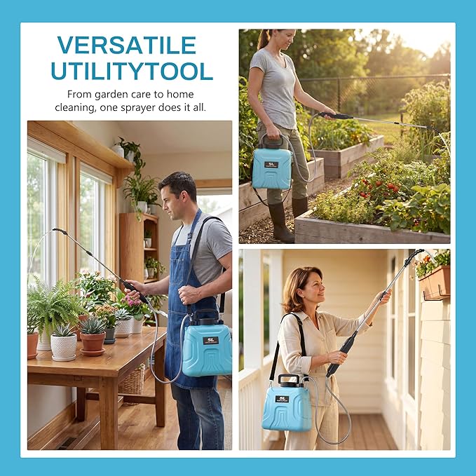 High Reach Plant Waterer with Spray Can - Electric Water Sprayer with Telescopic Wand and Water Hose, 180° Adjustable Nozzle 5L Watering Can for High Hanging Plants