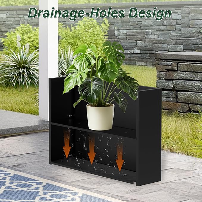 Metal Tall Planter 38" L x 10" W x 26" H, Long Rectangular Planter Box with Drainage Holes & Removable Shelf – Heavy Duty Steel Planter for Tall Plants, Flowers or Shrubs