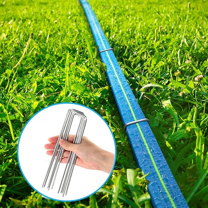 Upgrade Flat Sprinkler & Soaker Hose for Garden, Heavy Duty 3-Tube Lawn Irrigation Hose with Landscape Stakes and Y-Splitter, No-Kink Flexible Watering Hose for Yard, Plants (75ft x 2packs)