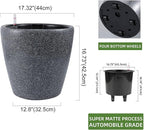 Dexceder 18x17 Self Watering Planter with Wheels (Stone Matte) | Inner Pot Design, Thickened Large Floor Standing Flower Plant Pot with Water Level Indicator Indoor Outdoor