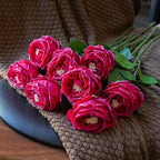 DUYONE Fake Flowers for Decoration Home Decor Artificial Flowers Austin Rose Peony Latex Fake Flower Living Room Decoration Vivid Pink Roses Peonies (Red 4pcs)