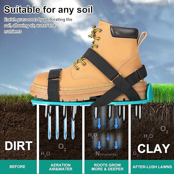 Lawn Aerator Shoes for Grass - Pre-Assembled Grass Aerator Shoes for Lawn - Soil Yard Aerator Tool for Aerating Patio Garden, Green, Medium Size