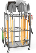 Ultrawall Garden Tool Organizer with Wheels, Yard Tool Storage Stand for Garage, Shed Tool Storage for Rake, Brooms, Tools Rolling Cart Indoor & Outdoor Use