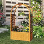 Giantex Raised Garden Bed with Arch Lattice Trellis, for Climbing Vine Flower Vegetable, Wood Planter Box with Liner & Drainage Design, Outdoor Plant Container for Yard Balcony (33"x15"x57")