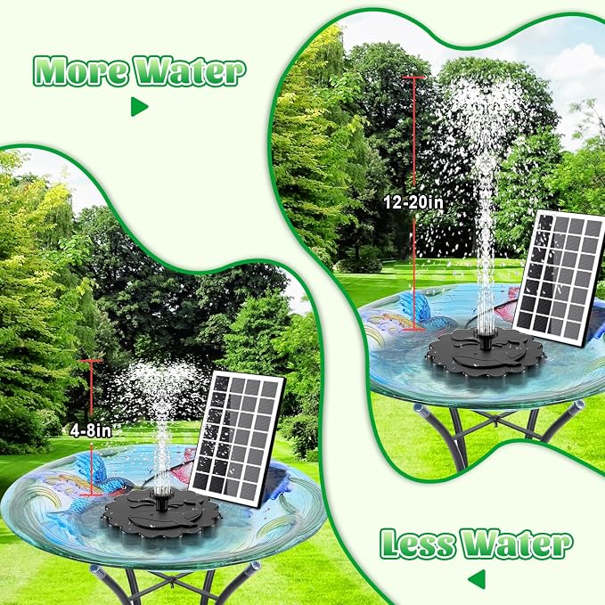 Jutai Detachable Floating Solar Fountain Kit -No Battery, DIY 3.5W Glass Solar Panel Water Pump Works in Shadow for Bird Bath, Water Feature,Garden, Outdoor-7 Nozzles,9.8ft Power Cord