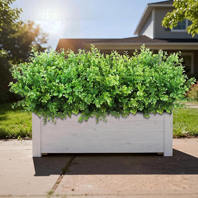 20 Bundles Artificial Plants Fake Greenery for Outdoor Spring Summer Decoration, UV Resistant Realistic Faux Shrubs Stems No Fade Plastic Boxwood for Planter Garden Patio Balcony Porch Backyard Indoor