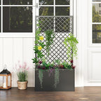 MOTION Outdoor Raised Garden Bed with Trellis - Free Standing Planter for Hanging Flower Baskets Lattice Planter Boxes, Black