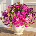Daynight 32 Pcs Faux Petunias Artificial Flowers Plants for Outdoor Plant Decoration,Fake Petunias Realistic Silk Flowers for Porch Yard Garden Window Indoor Decor (32, Rosered,RedViolet)
