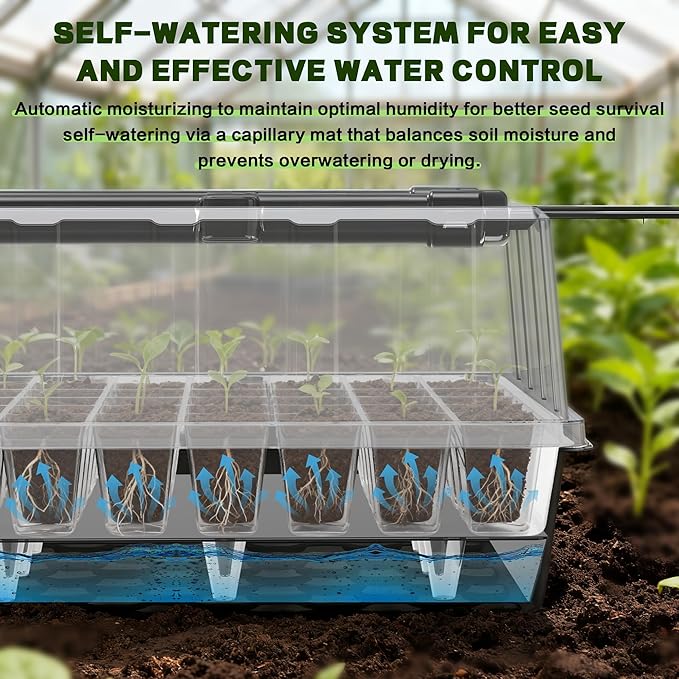 60-Cell Self-Watering Seed Starter Tray with Grow Light, Upgraded 1–24H Timer, Seed Trays with Humidity Dome, Indoor Gardening System, Starter Kit for Seeds, Plant Germination