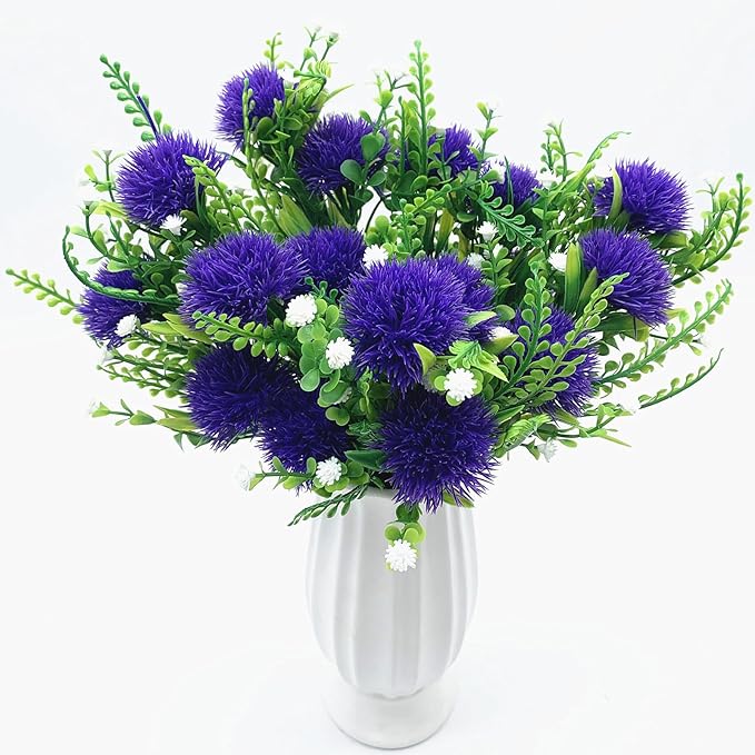 PASYOU Simulation Dandelions, 12 Inch Artificial Dandelions Fake Dandelion Flowers, Gerbera Flower Ball Faux Plants Bouquet for Table Arrangement Wedding Party Decorations Garden Balcony Purple 4 Pack