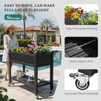 YITAHOME 42.5x17.3x35.4 in Raised Garden Bed, Outdoor Plastic Planter Box with Wheels, Legs, Drain Plug, and Storage Shelf for Plants, Vegetables, Flowers, Herbs, Black