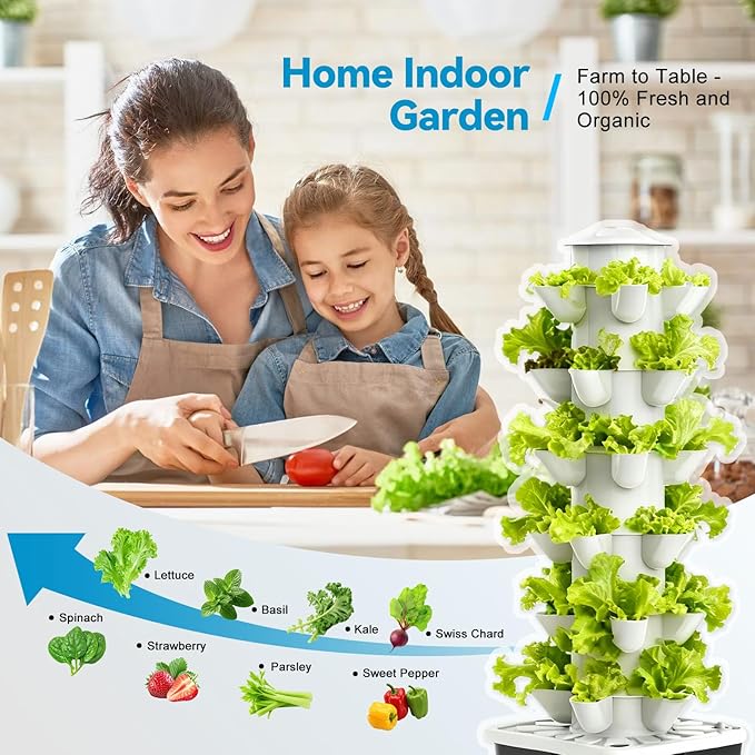 JESLED Hydroponic Tower with Tent, Hydroponics Growing System with 5000K Full-Spectrum Grow Lights, Dual Timers for Auto Watering & Lighting, Grows 30 Herbs & Vegetables, 10L Water Tank, High 37"