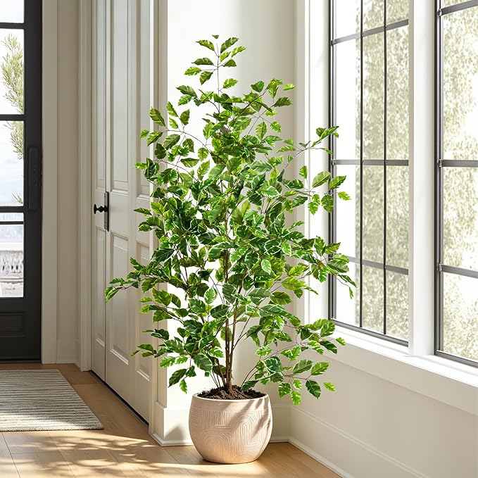 Bailikang Artificial Ficus Tree Indoor 4ft, Large Potted Faux Tree with Realistic Silk Leaves & Trunk for Home Office, Living Room Corner Decor