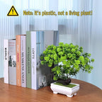 Fake Plants Small Artificial Bonsai Tree for Home Decor Living Room Bathroom Bookshelf Entryway Table Wall Shelf Modern Farmhouse Decor, 8.5" Tall, Green