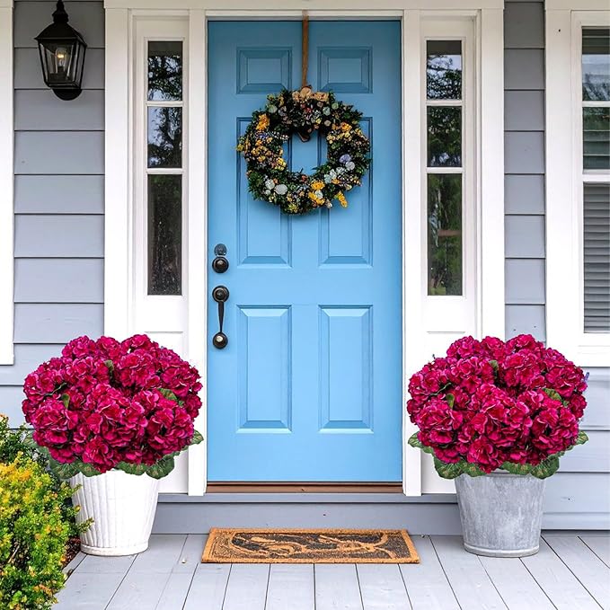 6 Bundles Artificial Geranium Flowers for Outdoors, Realistic Silk Geraniums Fake Flowers UV Resistant Faux Plants for Porch Front Door Planter Patio Balcony Outside Decor (Fuchsia)