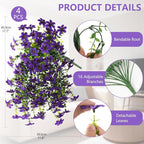 Artificial Hanging Baskets Outdoor, 4 Bundles Artificial Hanging Flowers Outdoors Spring Summer Decoration, No Fade Realistic Fake Hanging Baskets for Porch Patio Balcony Home Yard Decor