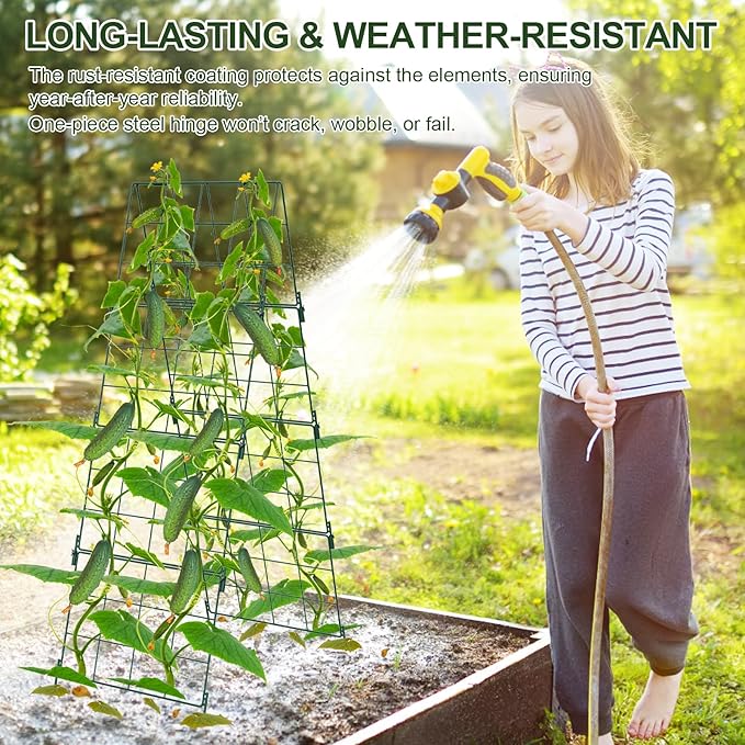 Heavy Duty 48"x16" Adjustable A-Frame Cucumber Trellis for Climbing Plants,iGreely Foldable Frame Rust-Proof Metal Trellis with Dense Grid,Perfect for Raised Beds, Garden,Tomatoes,Outdoor(Green)