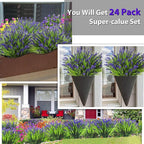 Artificial Plants Outdoor, 24PCS Lavender Artificial Flowers, UV Resistant Fake Flowers, Faux Flowers for Outdoor Planters for Home Garden Outside Porch Decor