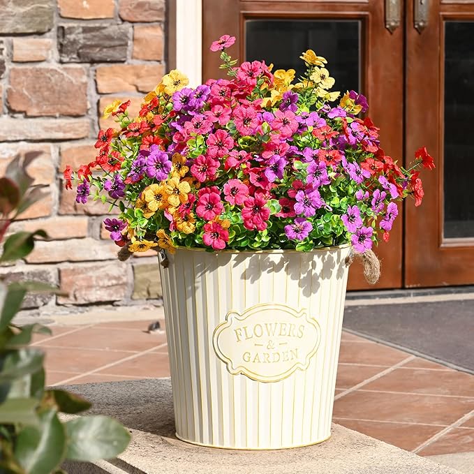 Waipfaru Artificial Flowers for Outdoors, 36 Bundles Faux Plants Outdoor, UV Resistant Artificial Plants Outdoor, Silk Fake Artificial Flowers for Outside Home Decor Planter Porch Patio Decoration