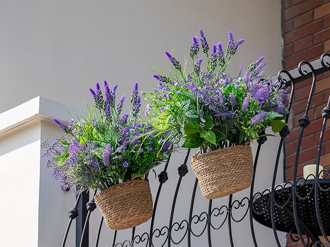 Green Moon 20 Bundles Artificial Lavender Plants Outdoor Fake Outdoor Plants UV Resistant for Home Planter Garden Patio Yard Decor