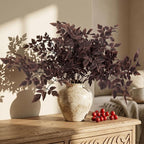 Daynight Artificial Cimicifuga Plants with Fall Leaves Faux Fall steams Greenery Branch for Vase, Table, Thanksgiving, Autumn Halloween Centerpiece Decor (4, Chocolate)