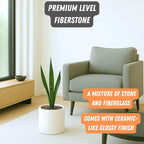 Fox & Fern 8 Inch Plant Pot with Drainage Plug — Premium Lightweight Fiberstone Glossy White Planter - Indoor & Outdoor Planter - 8 Inch Pots for Plants - Weather Resistant & UV Resistant
