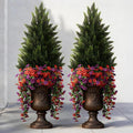 Artificial Topiary Cedar Trees 3FT Tall 2 Set with 12 Bundles Faux Silk Flowers, Outdoor Indoor Faux Pine Shrubs Plants, Fake Bushes Plants for Home Front Porch Door Patio