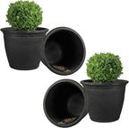 Sunnydaze 24-Inch Anjelica Large Plastic Pot for Plants - Outdoor Double-Walled Large Plastic Planter with Drillable Drainage Holes - Matte Black - 4pk