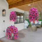 Artificial Fake Hanging Flowers Plants for Outdoor Outside Spring Summer Decoration 2PCS Faux Silk UV Resistant Realistic Morning Glory Trailing Vines for Home Porch Patio Balcony(Rose red & Magenta)